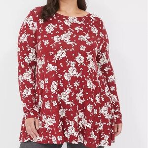 Lane Bryant Red Floral Tunic Top